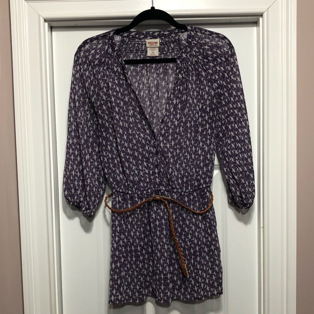 Sheer Purple w/White Bird Print Blouse